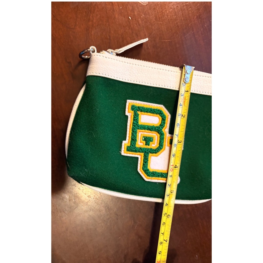 Baylor Bears Green Felt White Leather Pouch Cosmetic Bag